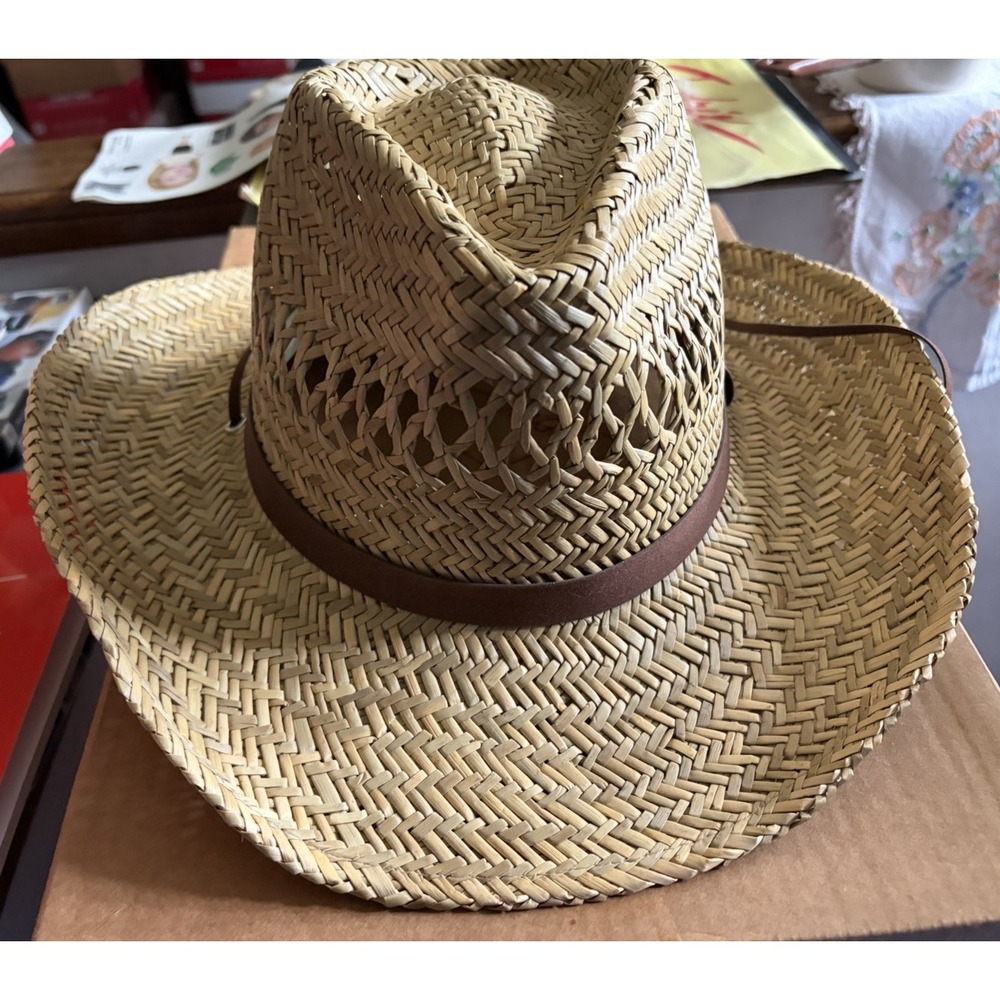 Broner Ventilated Western Straw Cowboy Hat Leather Chin Strap Size Large - Picture 8 of 15